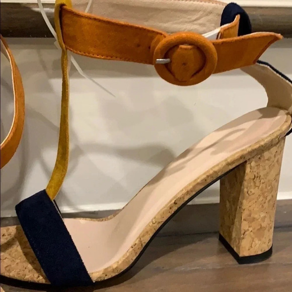 Suede Color Block Sandals Ankle Strap - Picture 2 of 3